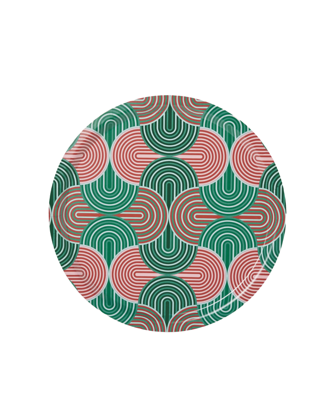 Round Printed Tray Laminated Birch Wood Slinky Verde