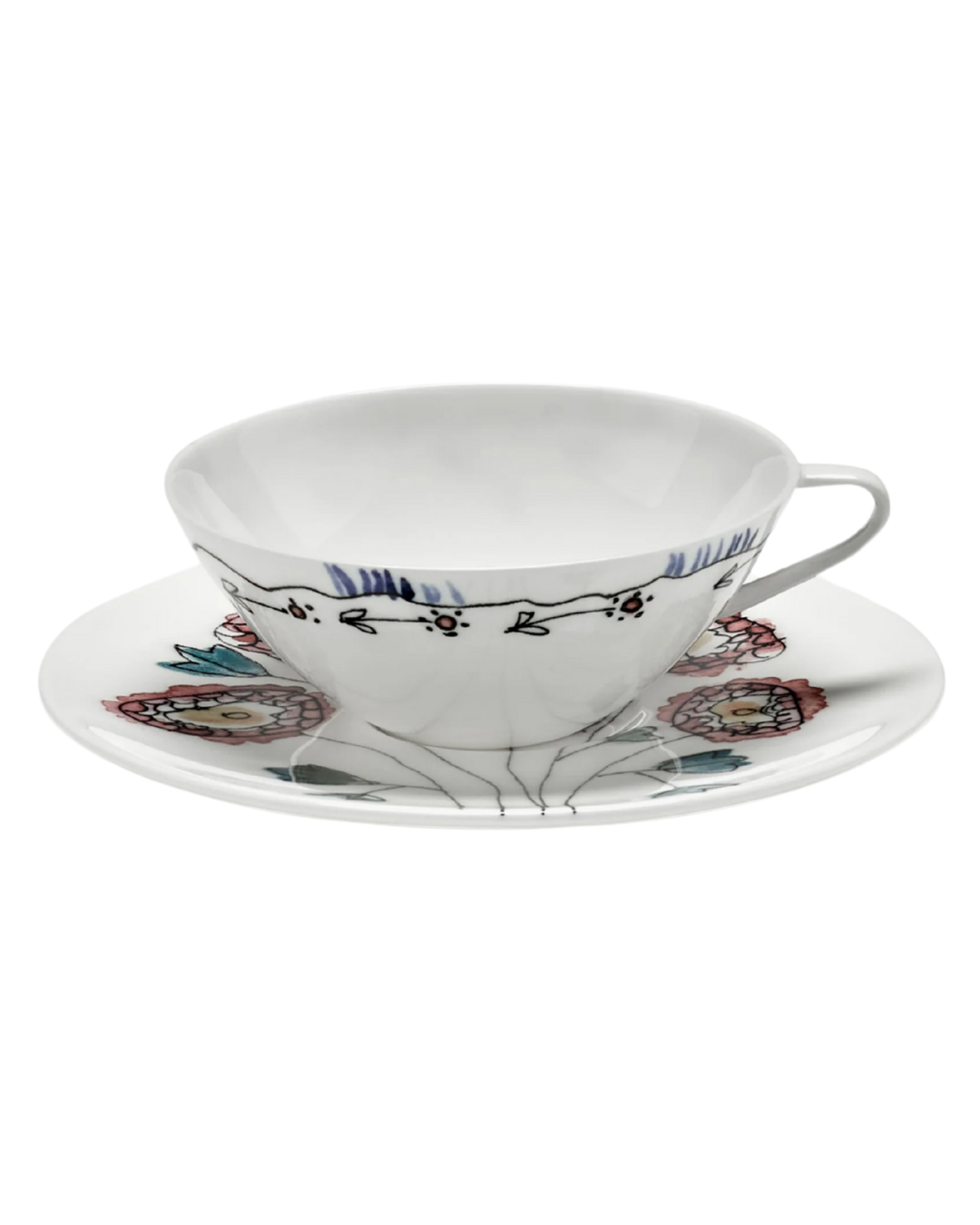 Coffee Cup Low With Saucer Anemone (Set Of 2)