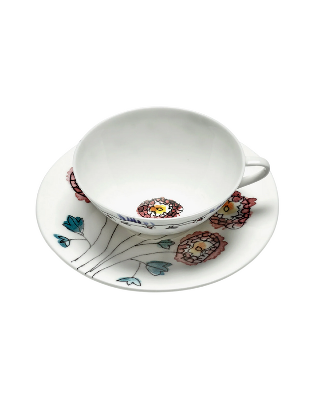 Coffee Cup Low With Saucer Anemone (Set Of 2)