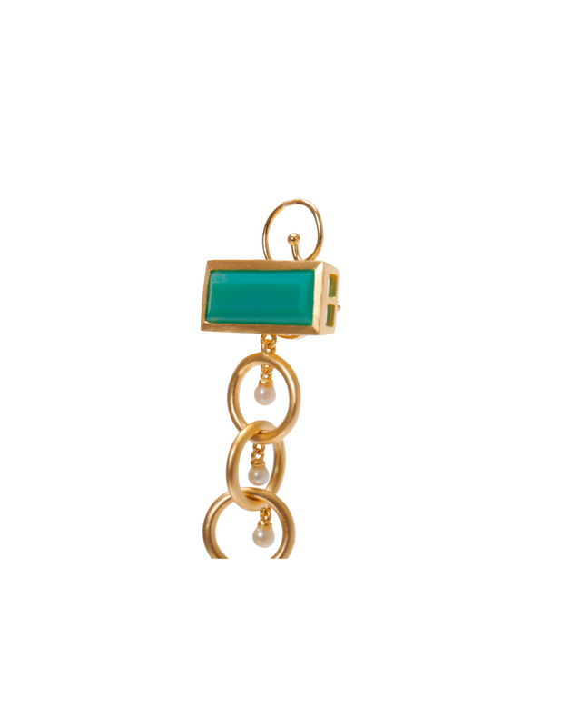 Link Drop Earrings with Chrysoprase in Vermeil Gold