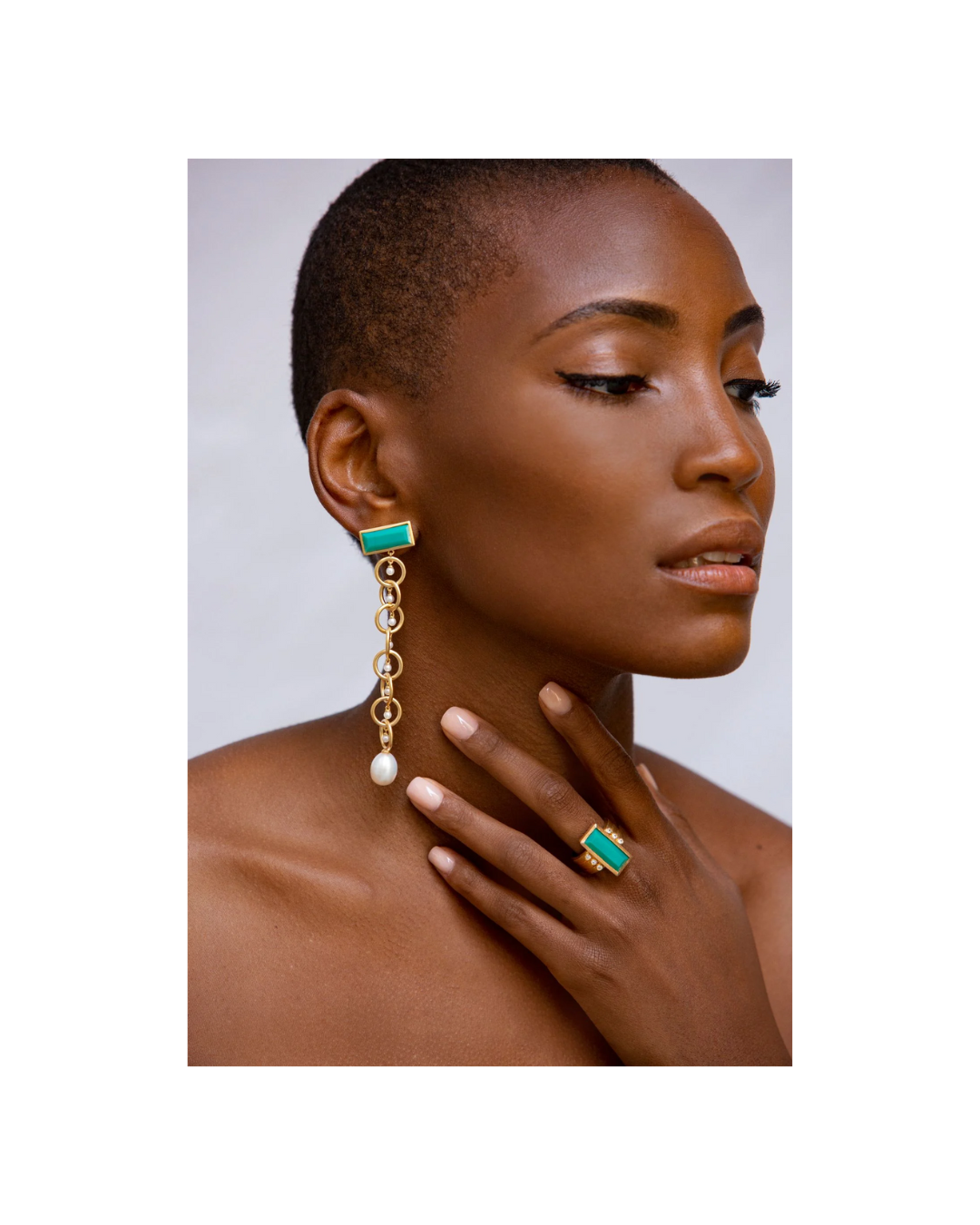 Link Drop Earrings with Chrysoprase in Vermeil Gold