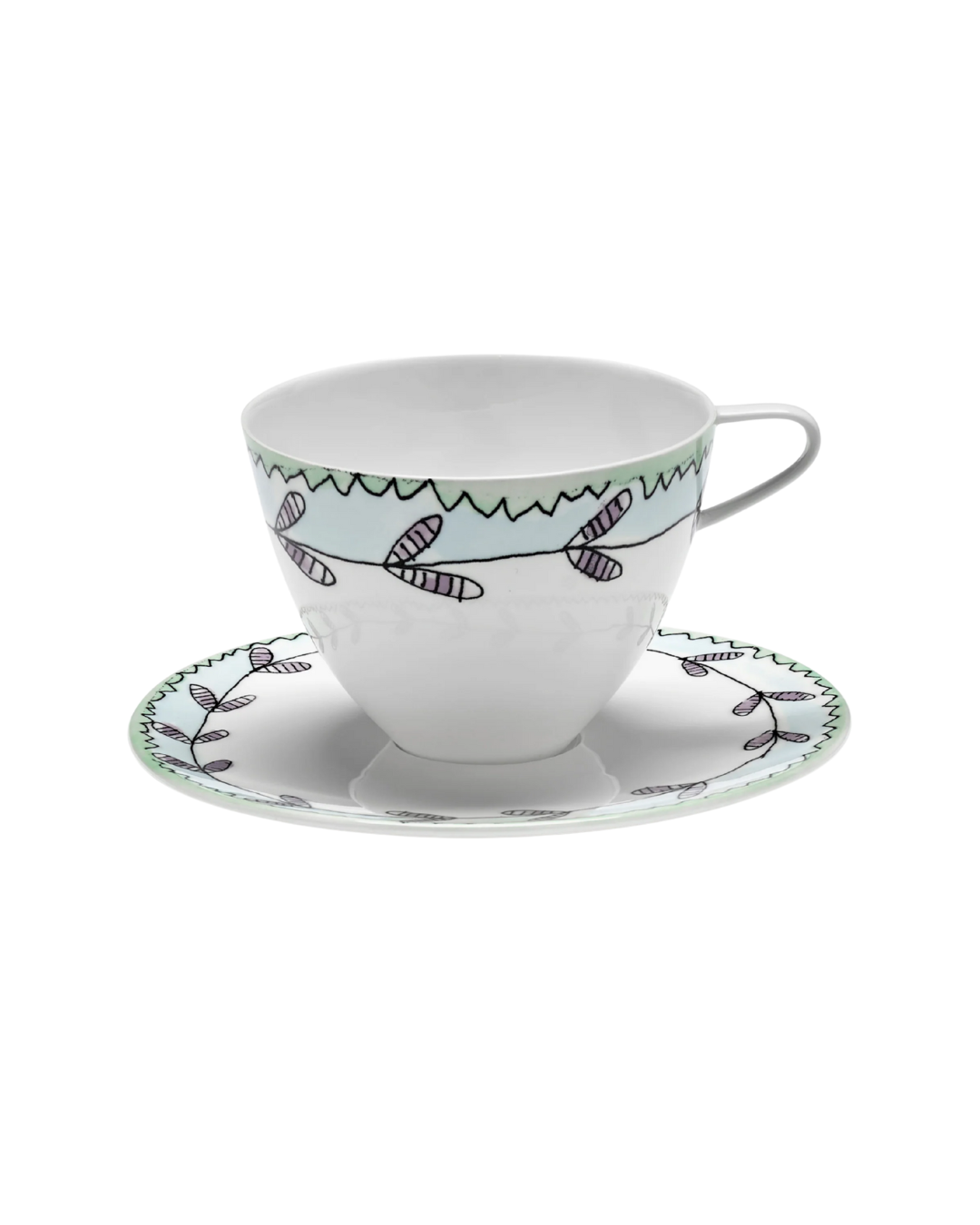 Cappuccino Cup With Saucer Blossom Milk Midnight Flowers (Set Of 2)