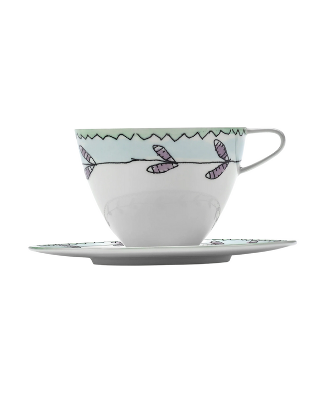 Cappuccino Cup With Saucer Blossom Milk Midnight Flowers (Set Of 2)