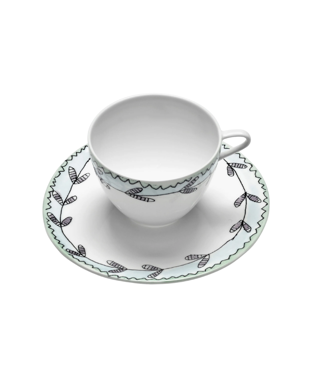 Cappuccino Cup With Saucer Blossom Milk Midnight Flowers (Set Of 2)
