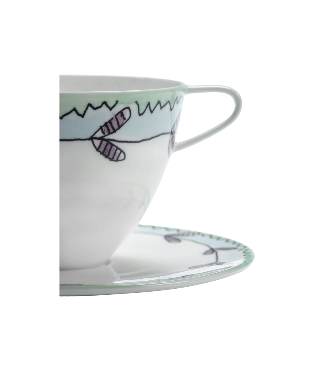 Cappuccino Cup With Saucer Blossom Milk Midnight Flowers (Set Of 2)