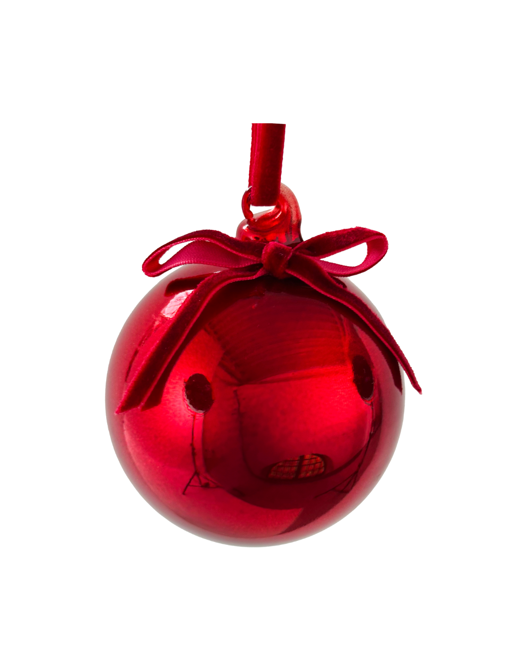 Glass Ball Shiny Red W/velvet Bow (12 Cm)