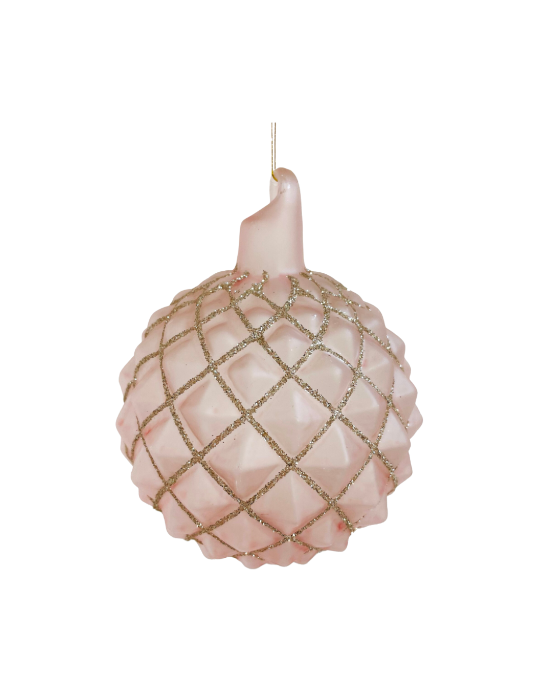 Glass Cone Ball Transparent Mat Pink W/Gold Glitter (10 Cm)