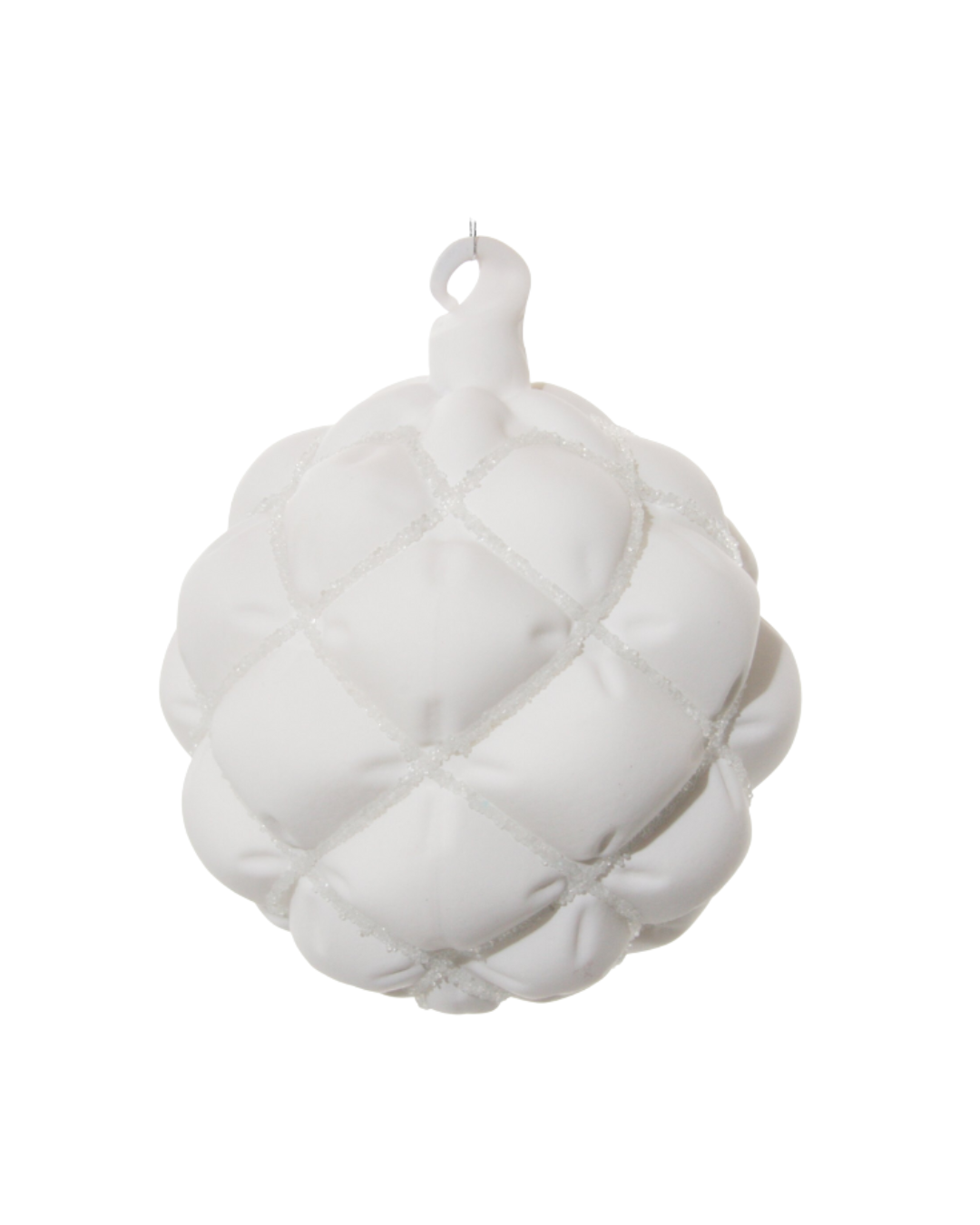 Glass Velvet Ball White W/Clear Beads (10 Cm)