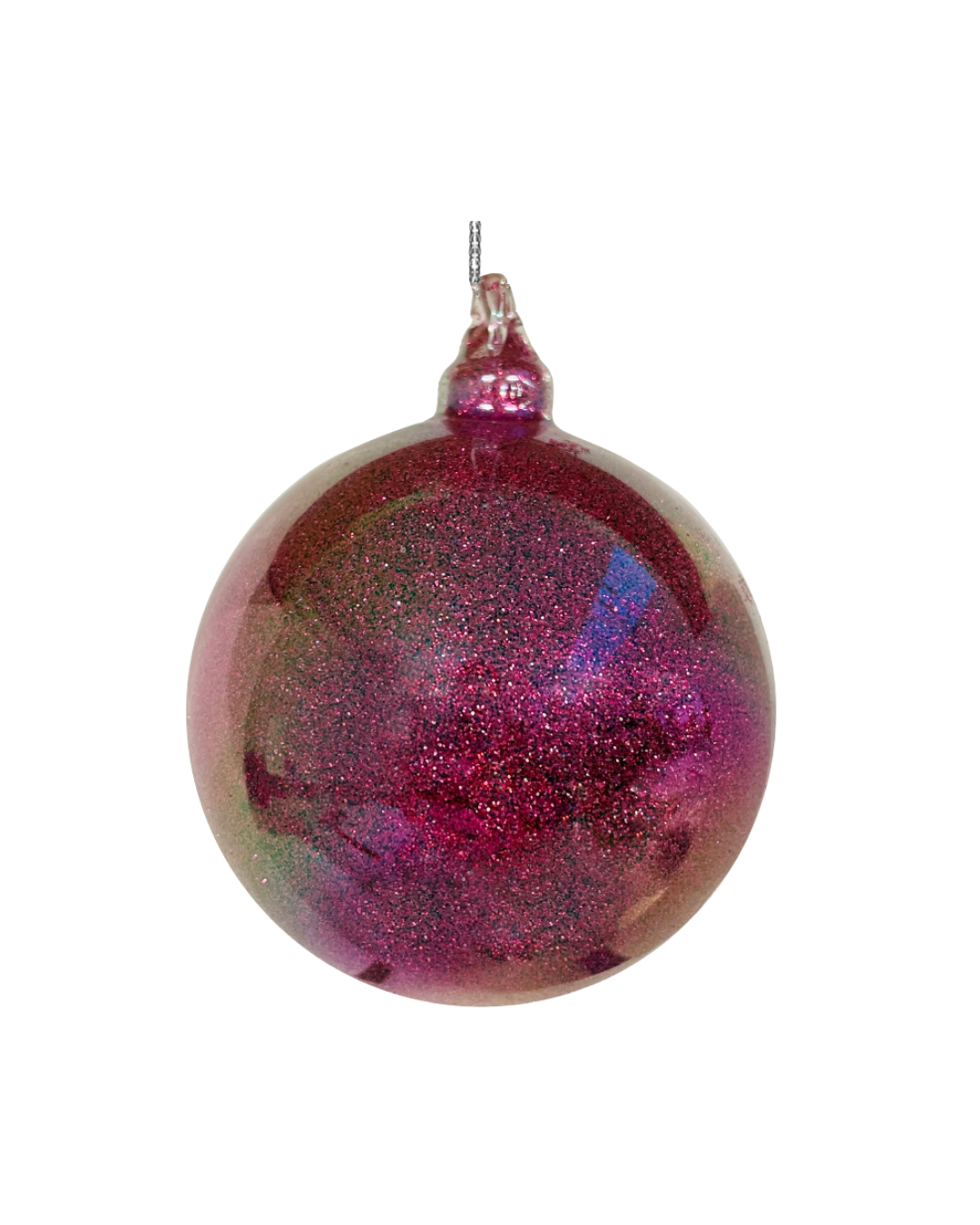 Glass Ball Lustered Purple Glitter Inside (8 Cm)