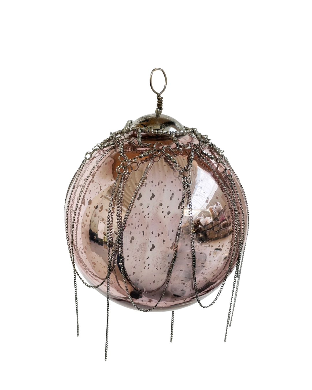 Glass Ball Antique Pink With Silver Chain Deco (12 Cm)