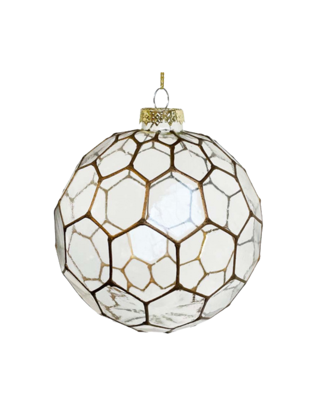 Glass Ball Rhombus Clear W/gold Coating (10 Cm)