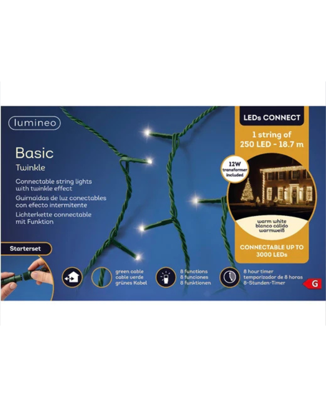 Leds Connect Basic Lights 8 Function Twinkle Effect Outdoor (18.7 M)