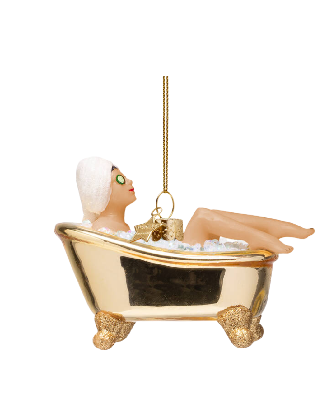 Ornament Glass Woman In Shiny Gold Bath (6 Cm)