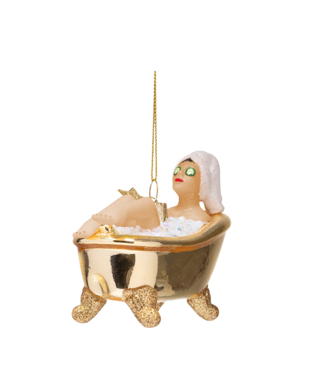 Ornament Glass Woman In Shiny Gold Bath (6 Cm)