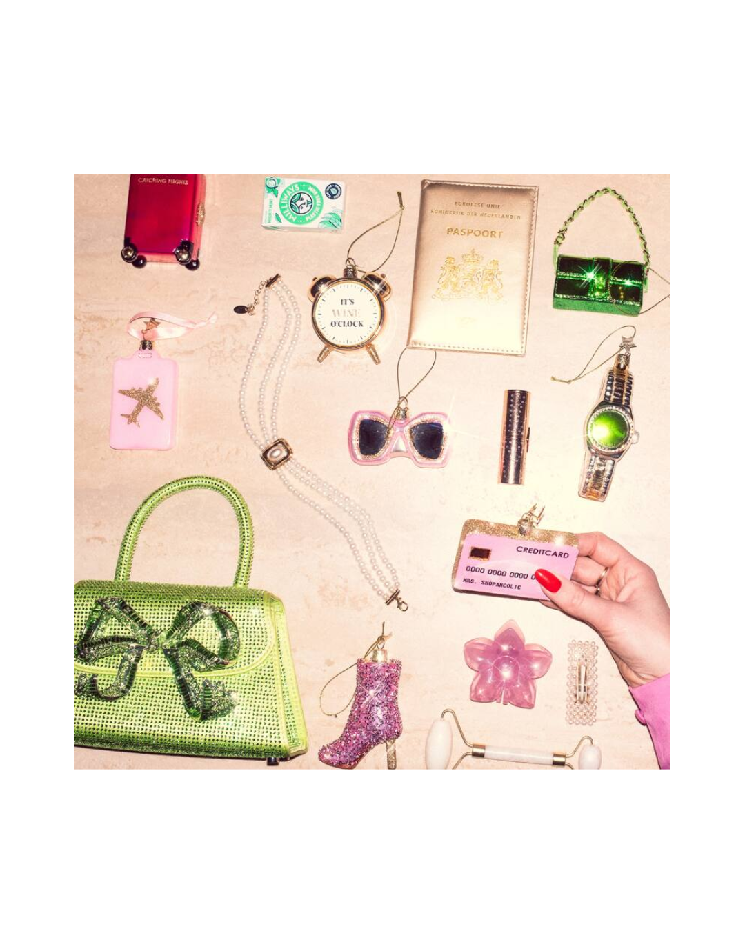 Ornament Glass Shiny Gold Wine O'clock Alarm (9 Cm)