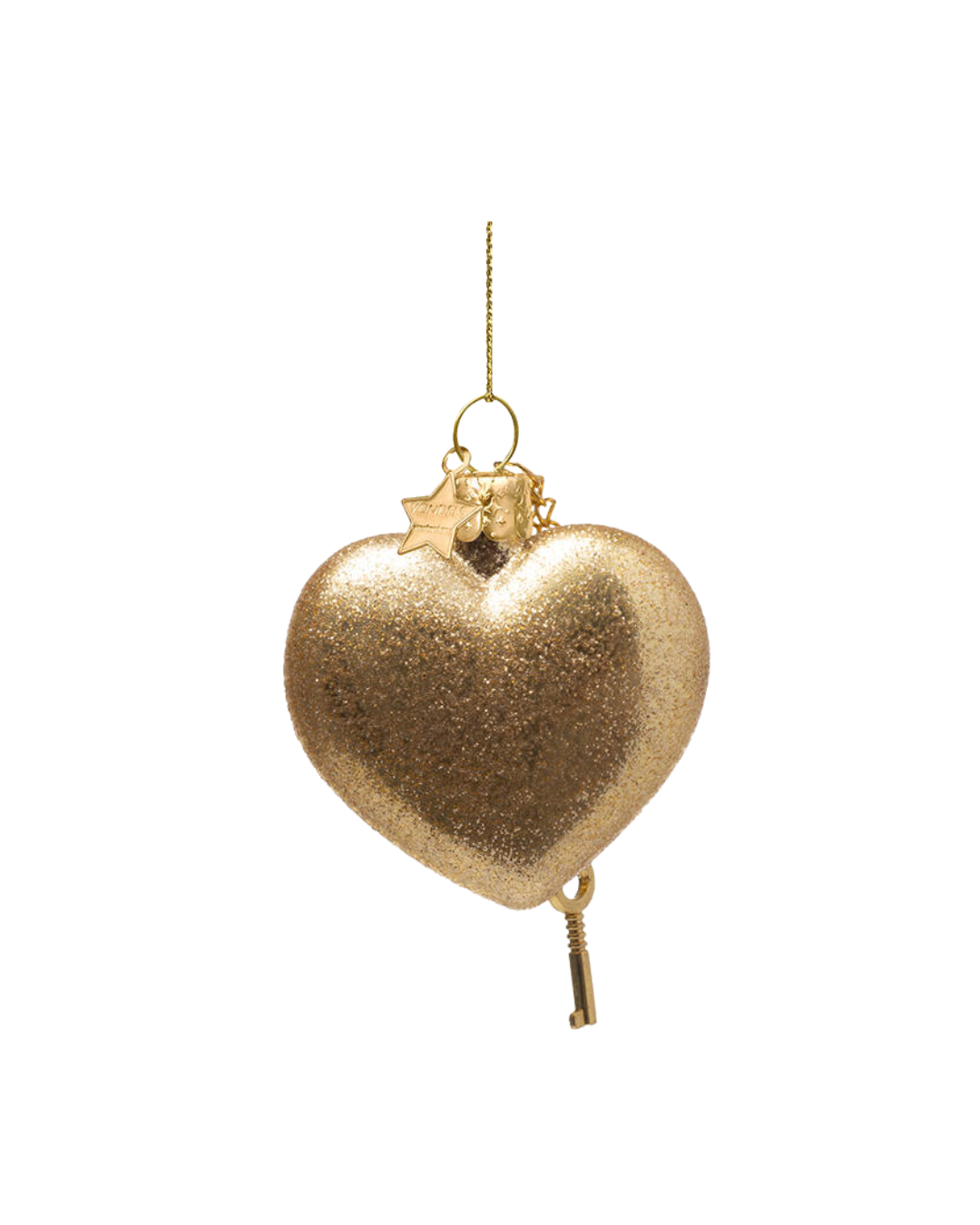 Ornament Glass Gold Heart With Key Lock (6.5 Cm)