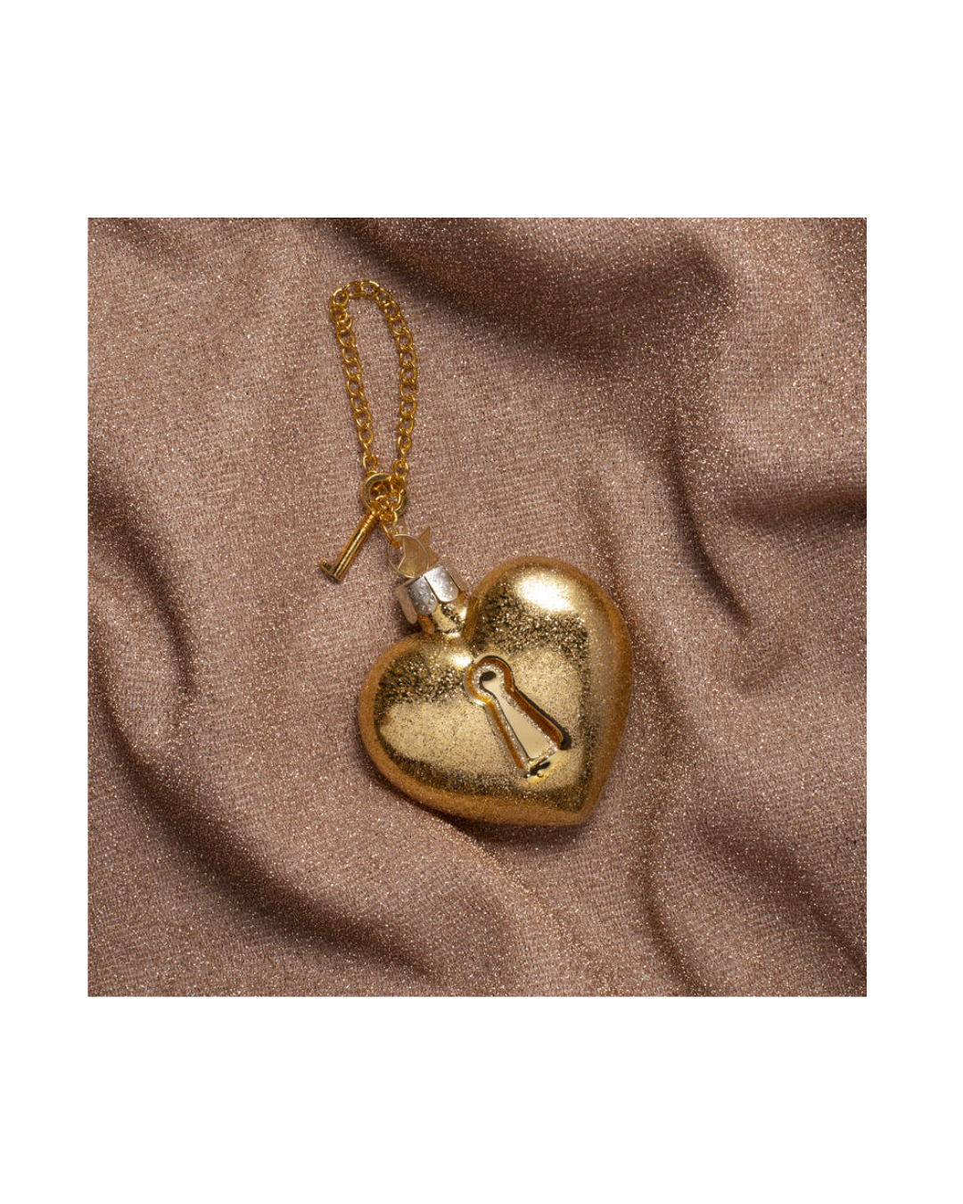 Ornament Glass Gold Heart With Key Lock (6.5 Cm)