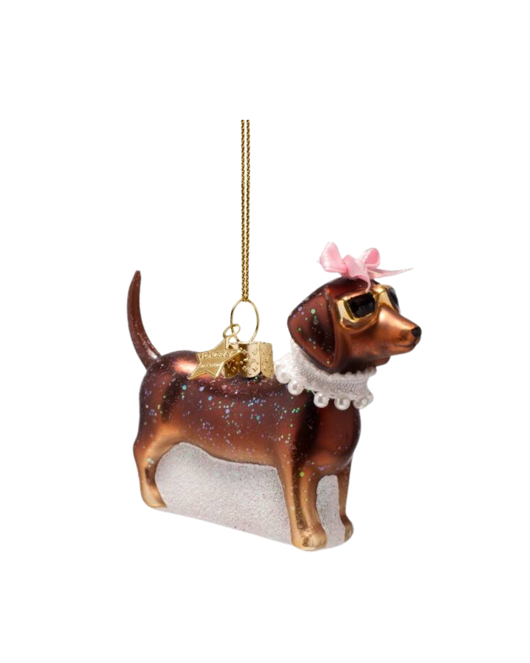 Ornament Glass Brown Dog W/pearls (7.5 Cm)