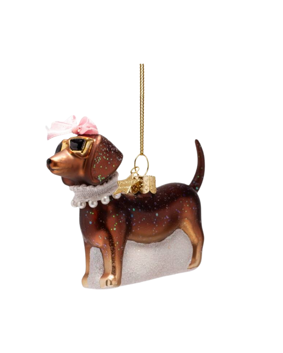 Ornament Glass Brown Dog W/pearls (7.5 Cm)