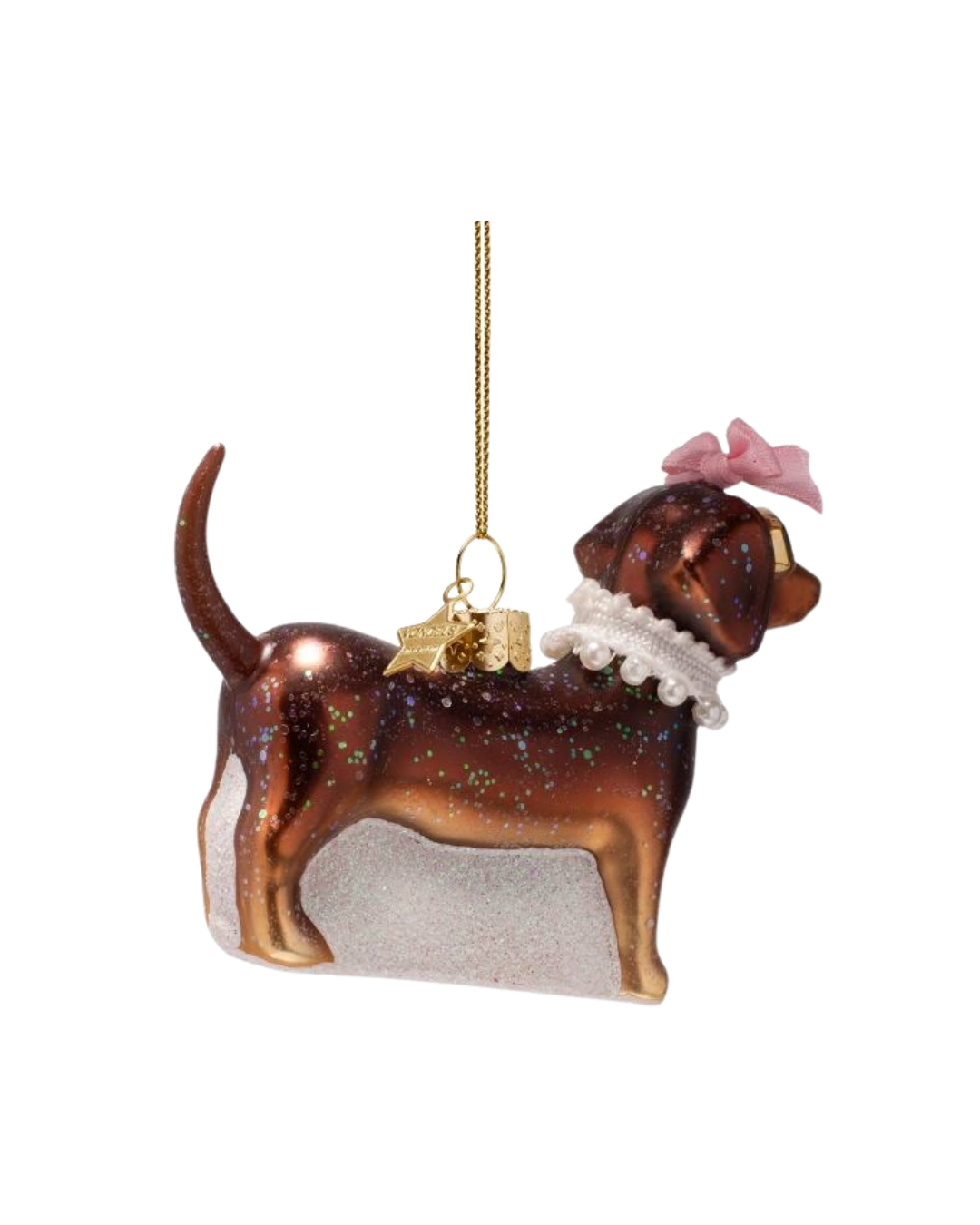 Ornament Glass Brown Dog W/pearls (7.5 Cm)