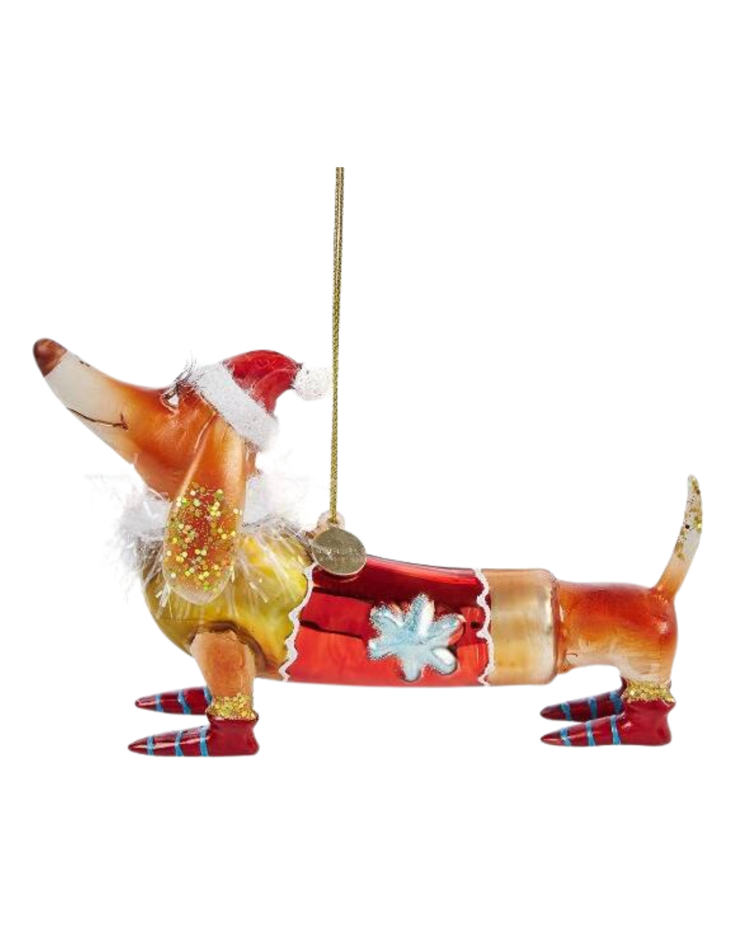 Ornament Glass Dachshund With Christmas Hat Brown (9.5 Cm)
