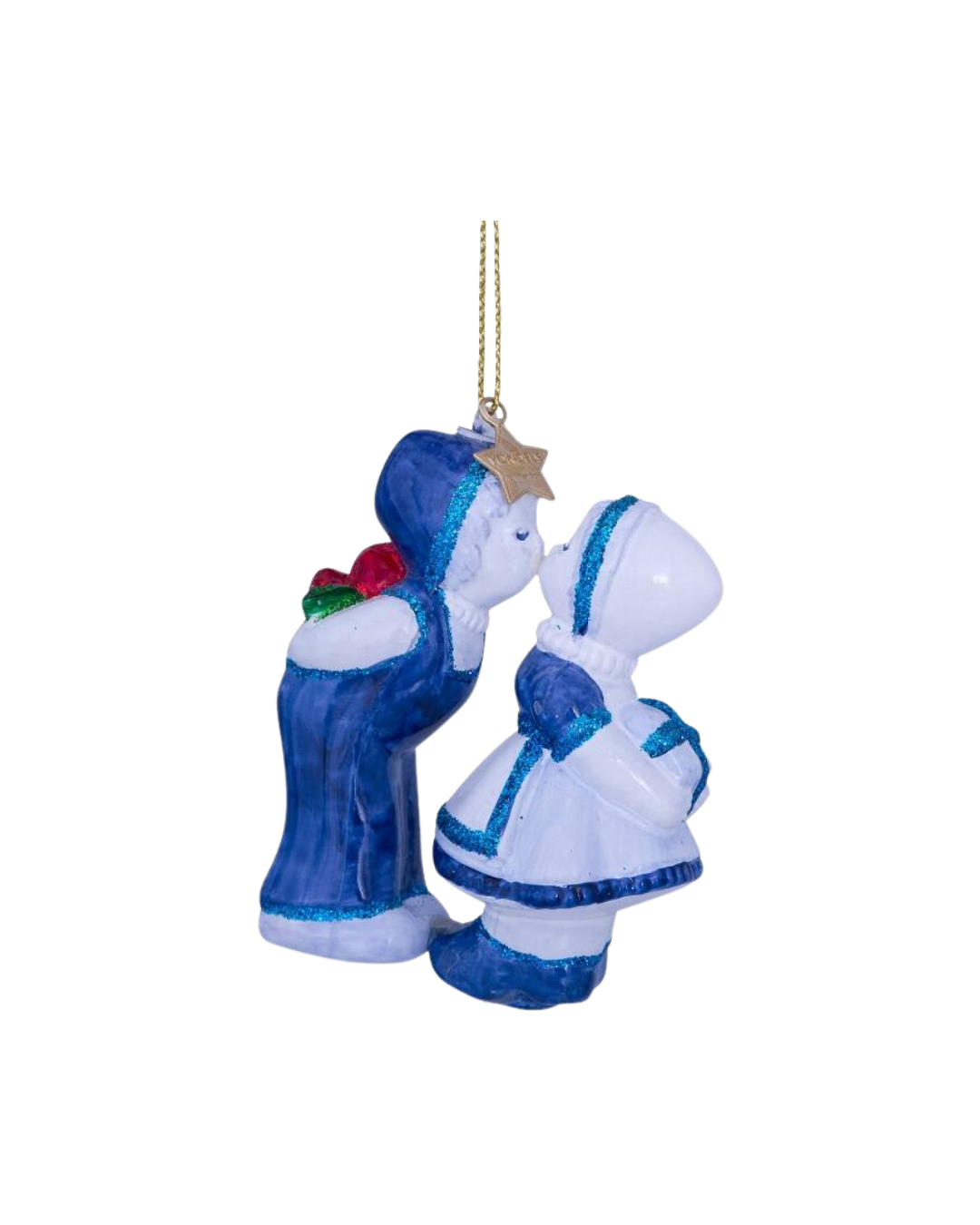 Ornament Glass Delft Blue Kissing Boy And Girl (10 Cm)