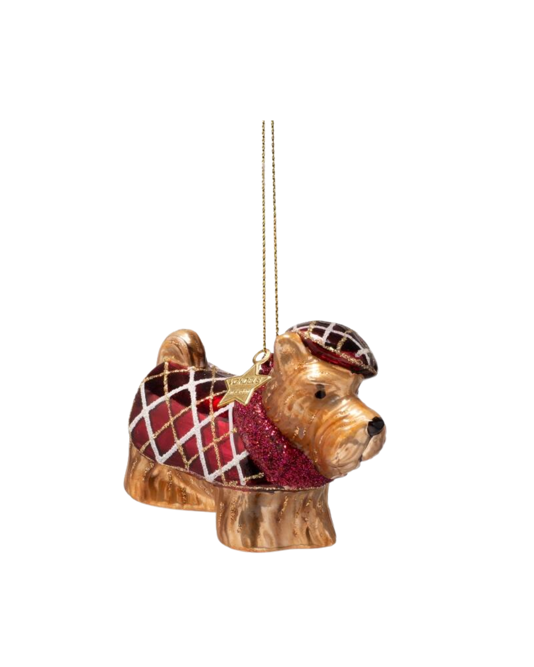 Ornament Glass Burgundy Scottish Terrier W/red T-shirt (6 Cm)