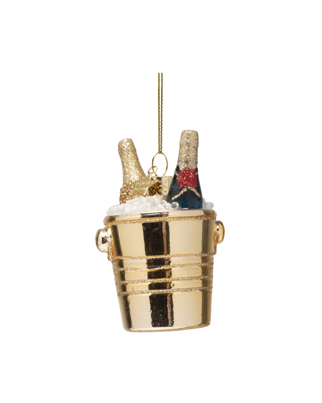 Ornament Glass Bottles Of Champagne In Gold Cooler (7 Cm)