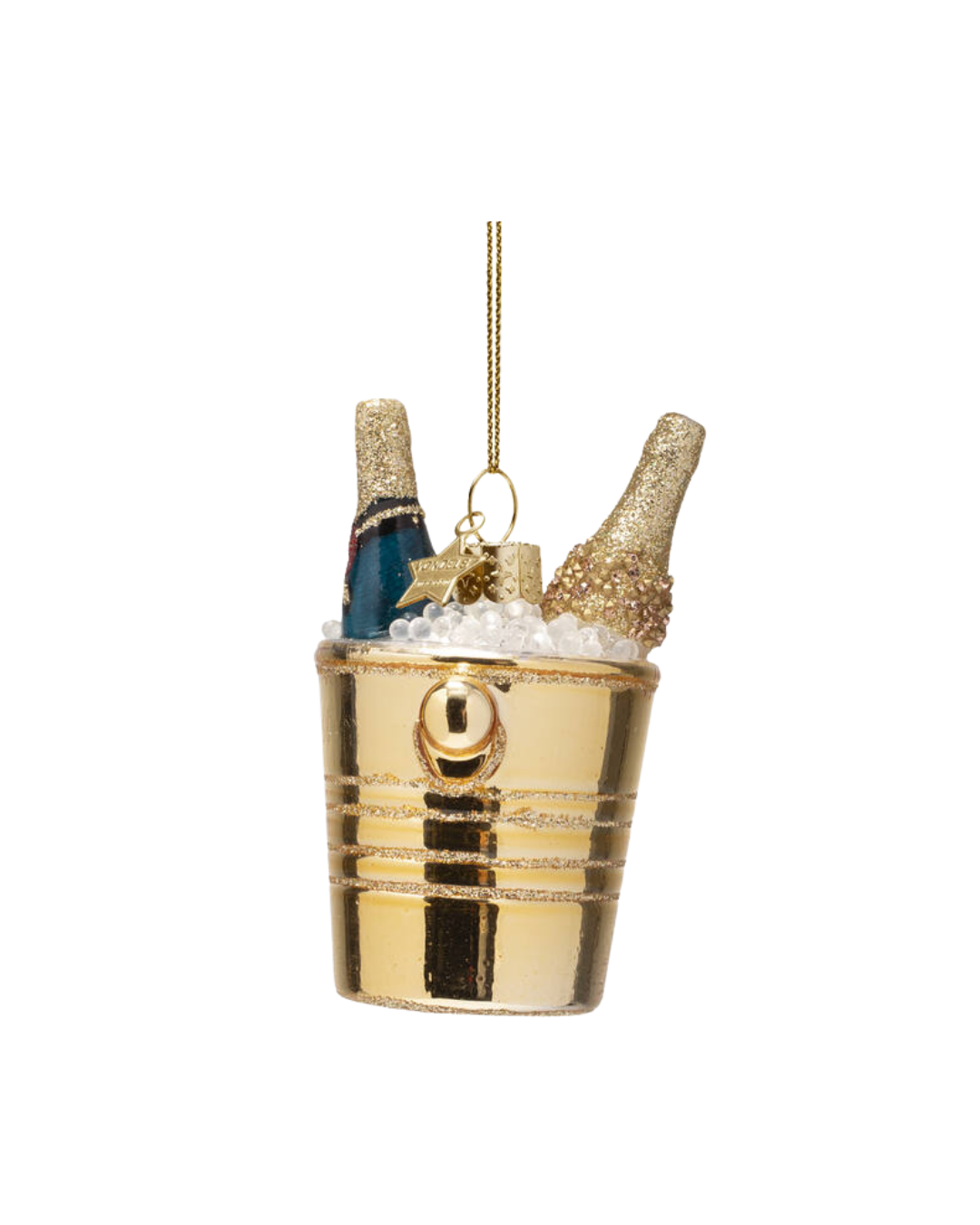Ornament Glass Bottles Of Champagne In Gold Cooler (7 Cm)