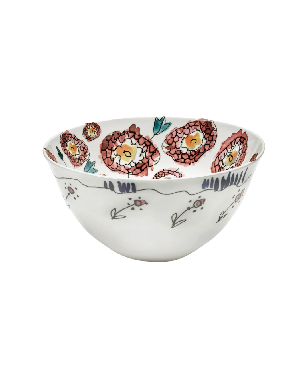 Serving Bowl M Anemone Milk Midnight Flowers