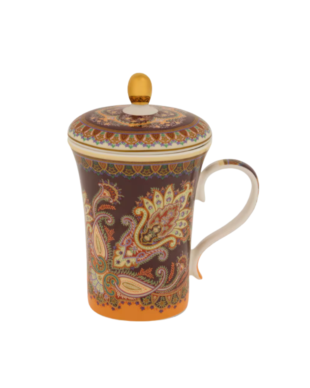 Porcelain Mug With Lid And Paisley Foliage Motif