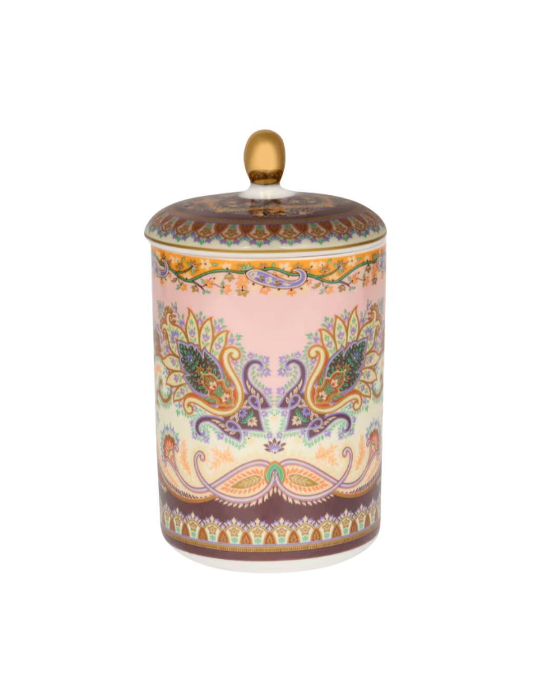 Porcelain Candle Jar With Lid And Floral Paisley Motif