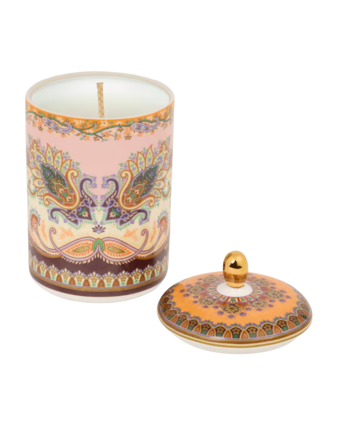 Porcelain Candle Jar With Lid And Floral Paisley Motif