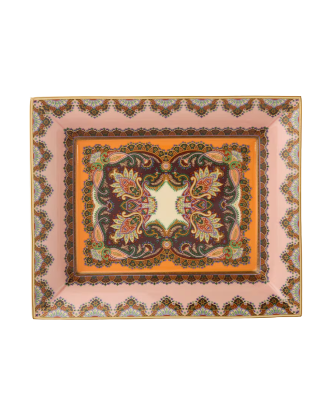 Rectangular Porcelain Tray With Paisley Foliage Motif