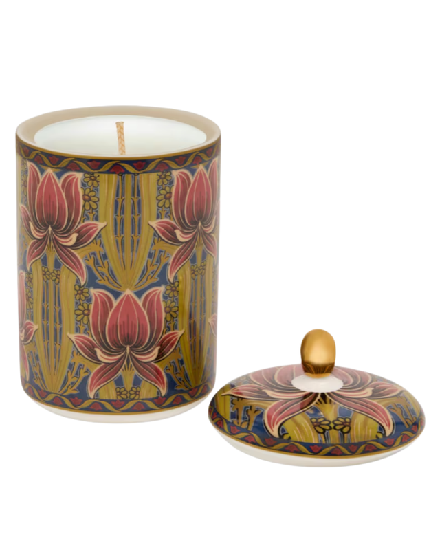 Porcelain Candle Jar With Lid And Floral Motif