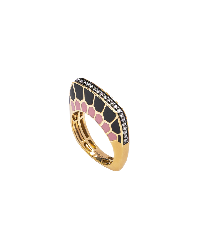 Gold Ring With Black/Pink Enamel A 0110W1
