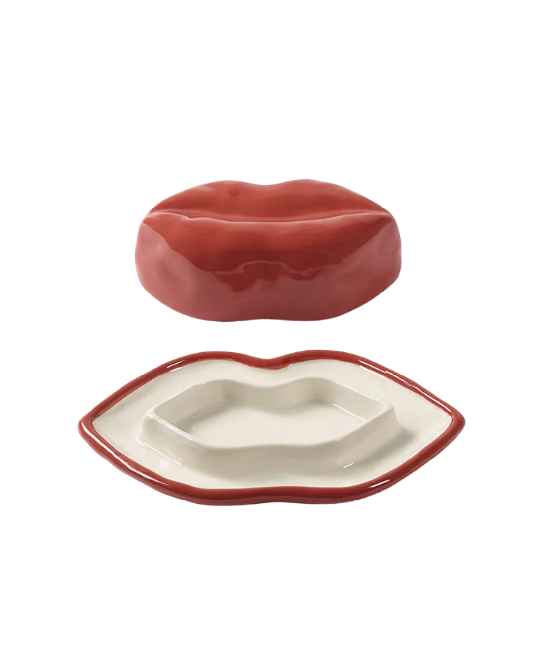 Dish With Lid Red - White Lips