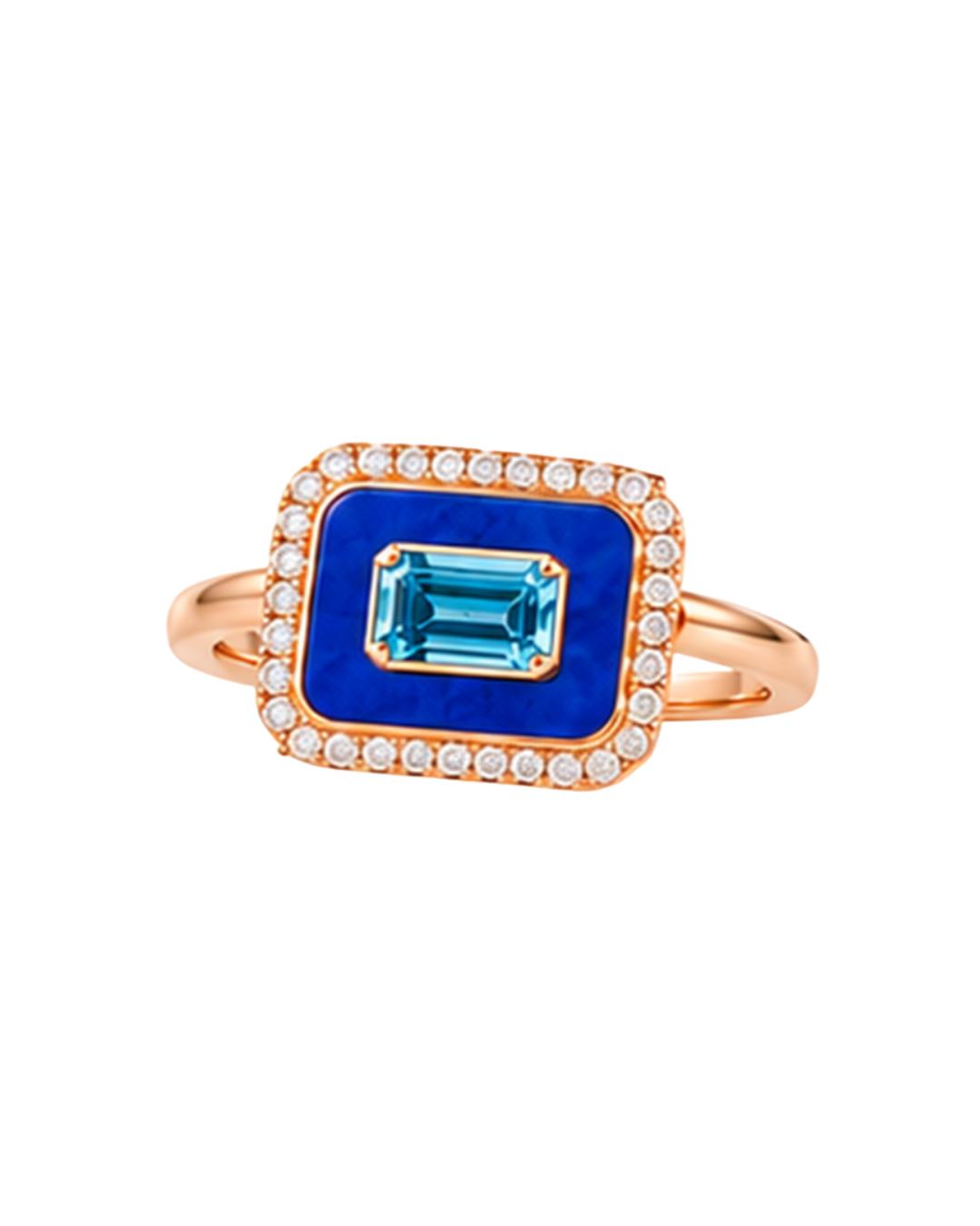 18KT Rose Gold Ring With Blue Topaz, Lapis And Diamonds