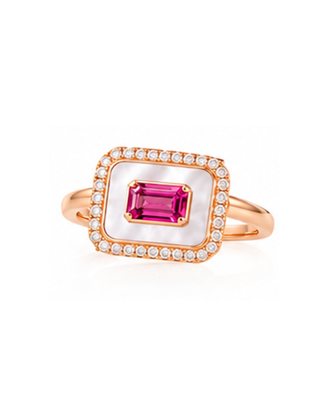 18KT Rose Gold Ring With Pink Sapphire, Mop And Diamonds