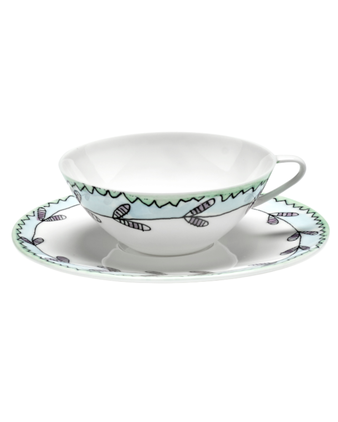 Coffee Cup Low With Saucer Blossom Milk Midnight Flowers (Set Of 2)