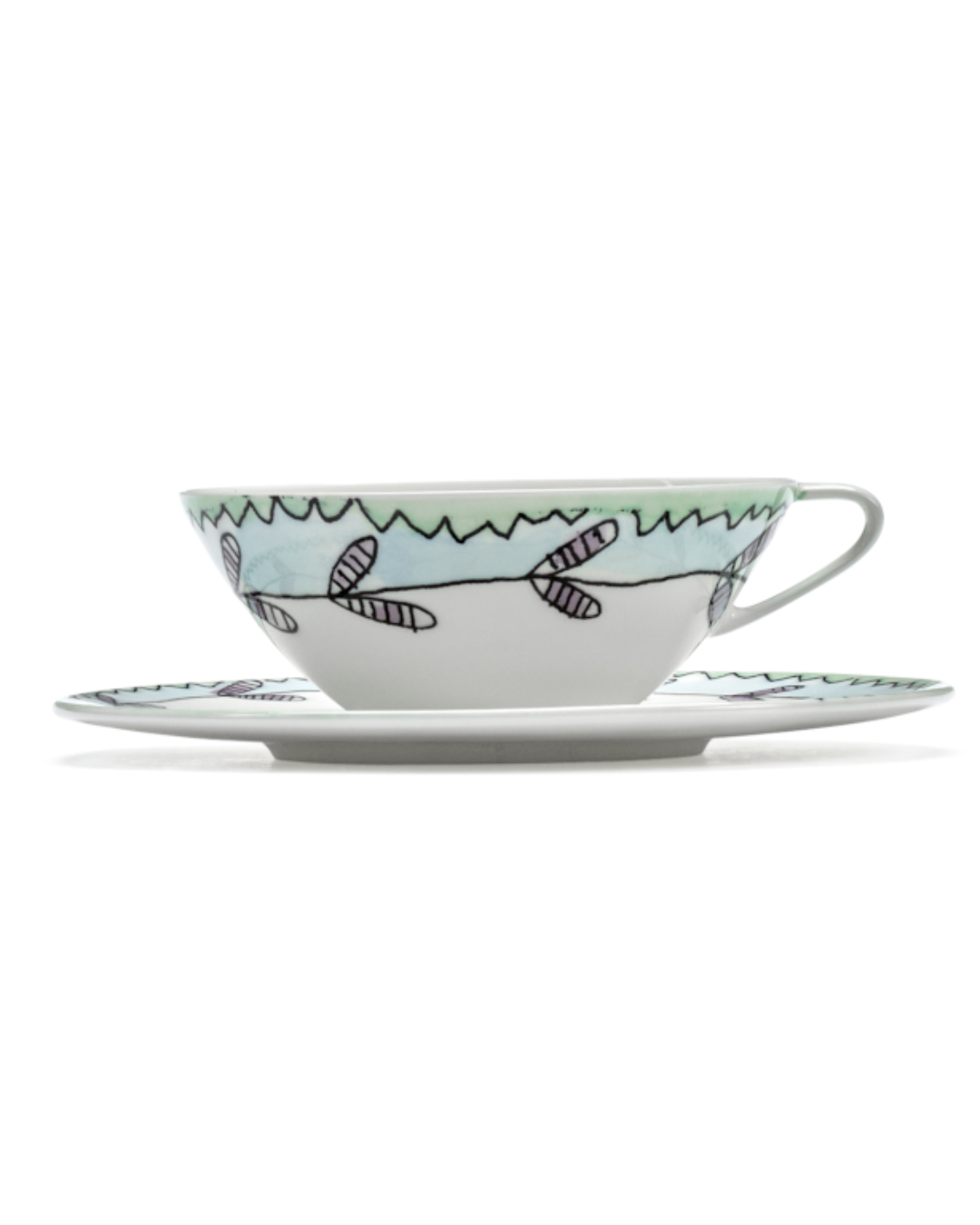 Coffee Cup Low With Saucer Blossom Milk Midnight Flowers (Set Of 2)