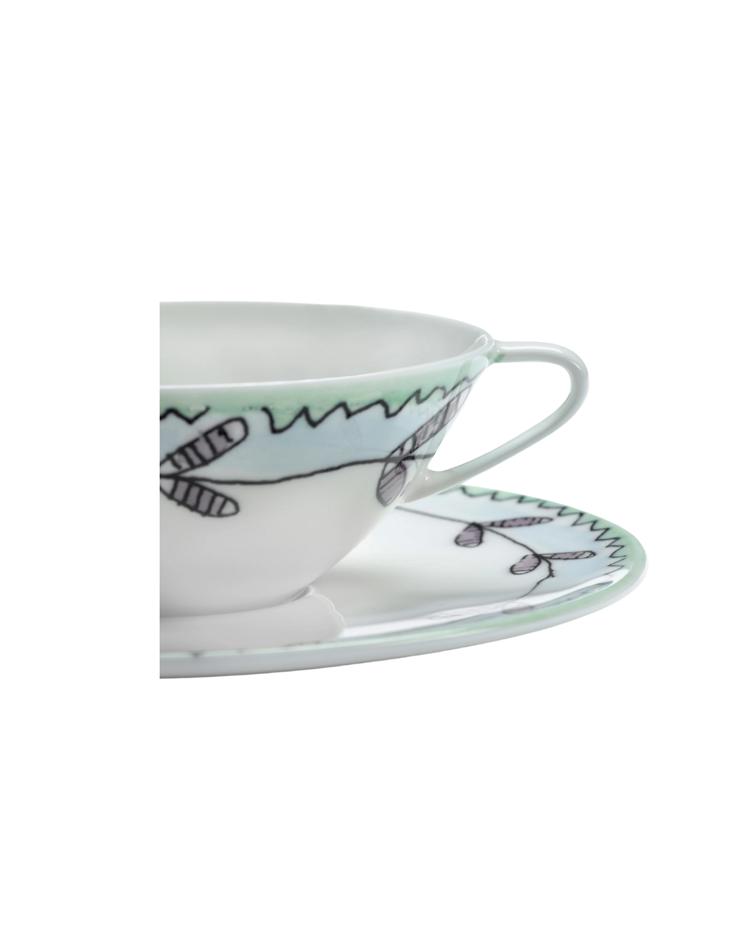 Coffee Cup Low With Saucer Blossom Milk Midnight Flowers (Set Of 2)