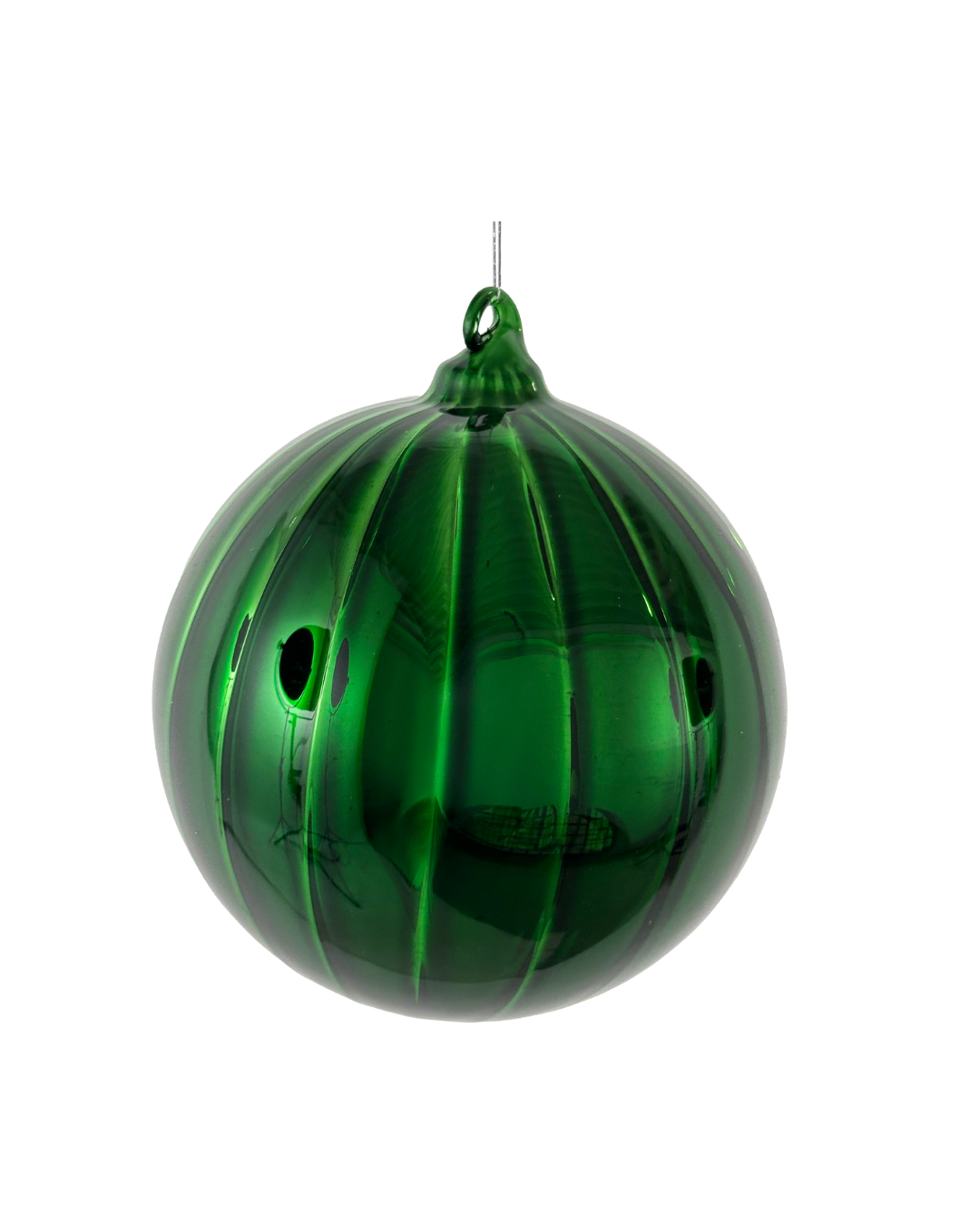 Glass Ball Lined Dk Shiny Green (12 Cm)