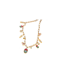 The Queen's Scarab Necklace with Gemstones and Amulets in Vermeil Gold