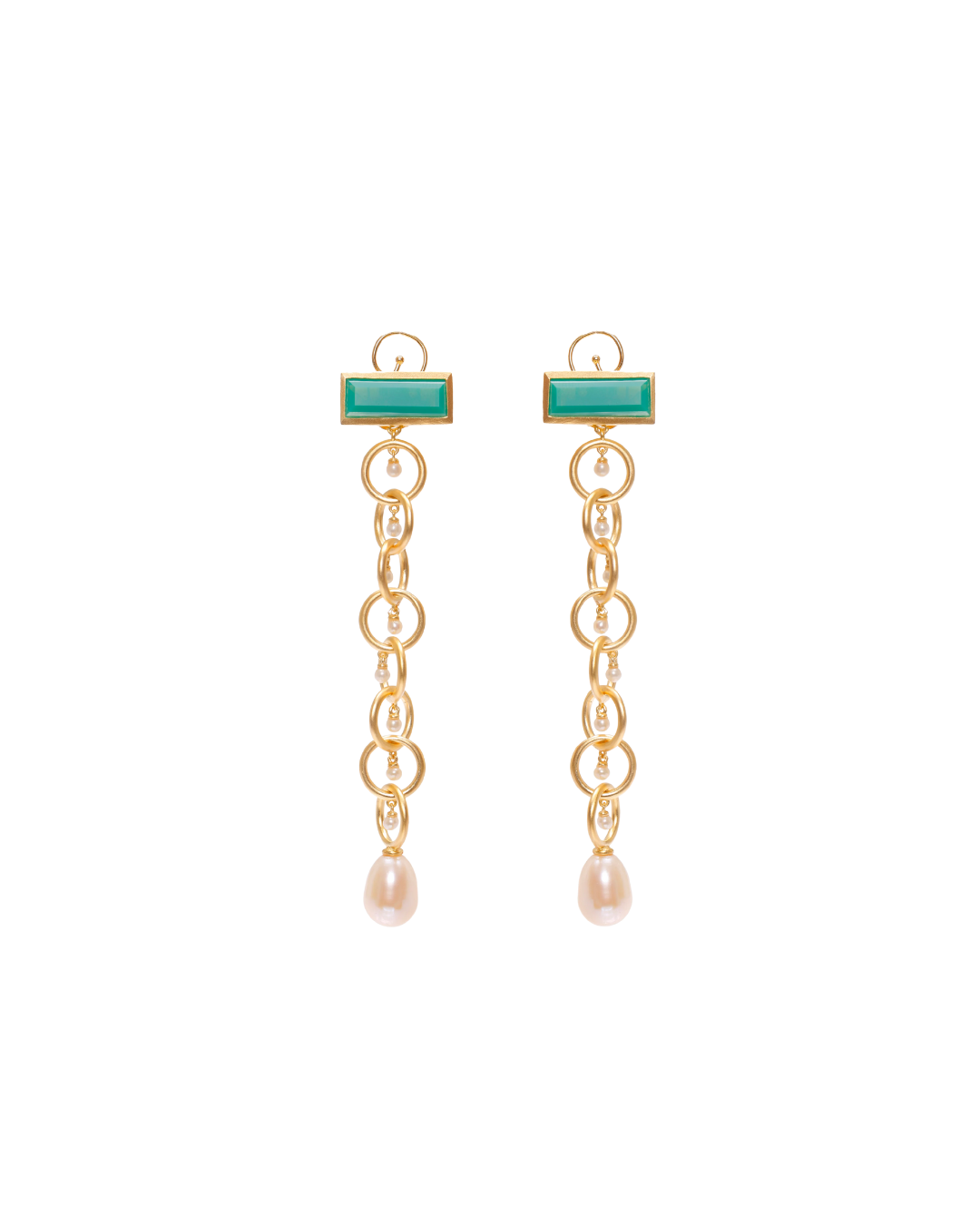 Link Drop Earrings with Chrysoprase in Vermeil Gold
