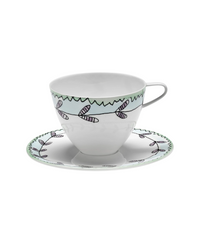 Cappuccino Cup With Saucer Blossom Milk Midnight Flowers (Set Of 2)