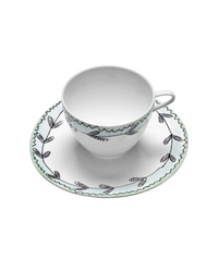 Cappuccino Cup With Saucer Blossom Milk Midnight Flowers (Set Of 2)