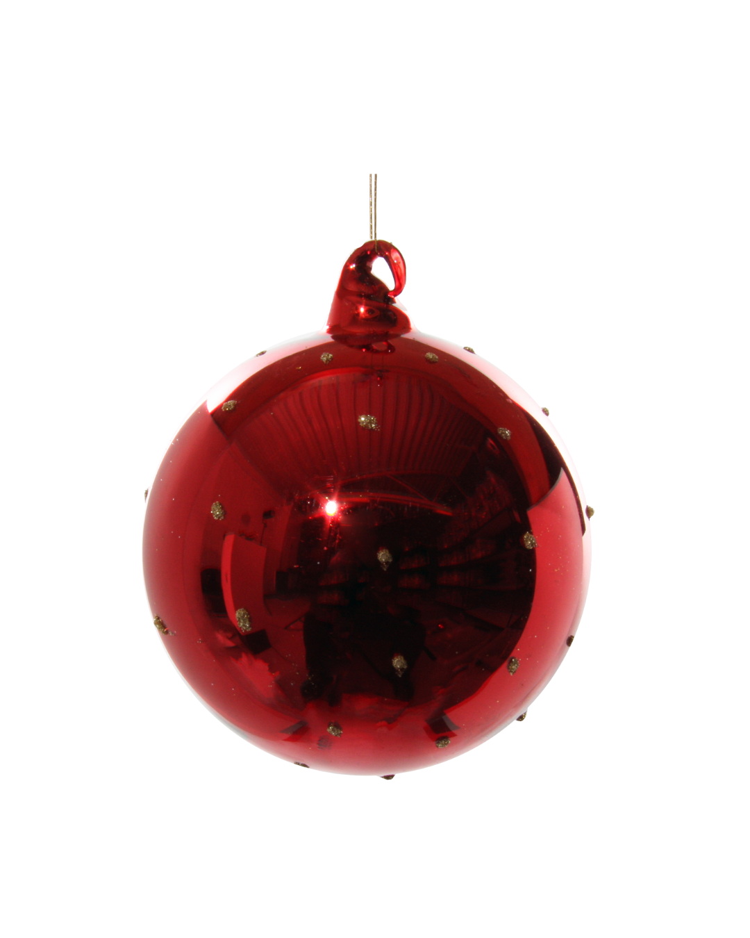 Glass Ball Shiny Red W/Gold Dots (10 Cm)