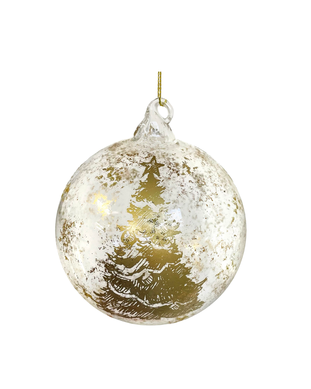 Glass Ball Clear With Gold Tree And Gold Leaf (10 Cm)
