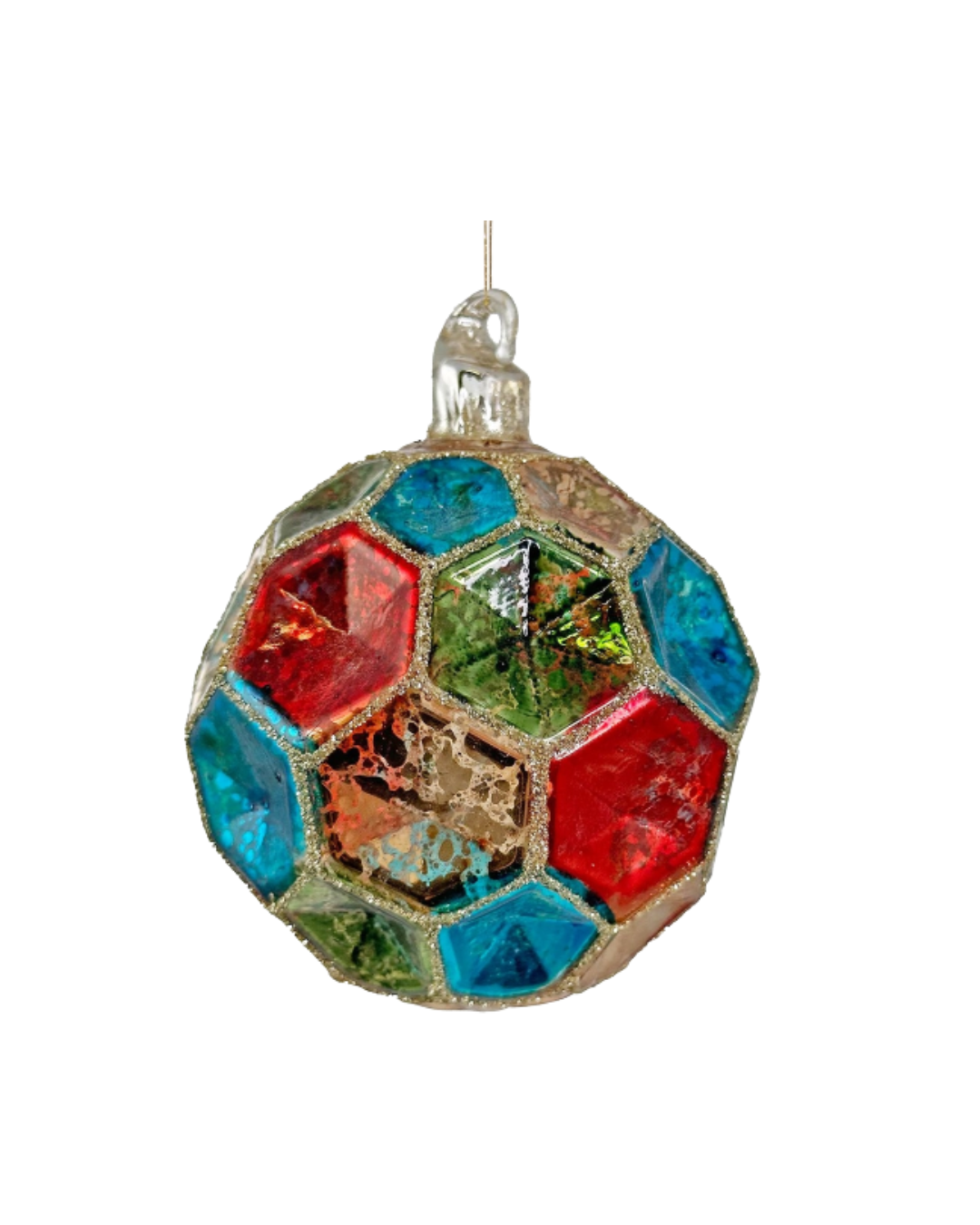 Glass Comb Ball Antique Multi Colored W/champagne Glitter (10 Cm)